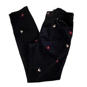 Boden Navy Velvet The Soho Skinny Pants with Embroidered Birds size 8
